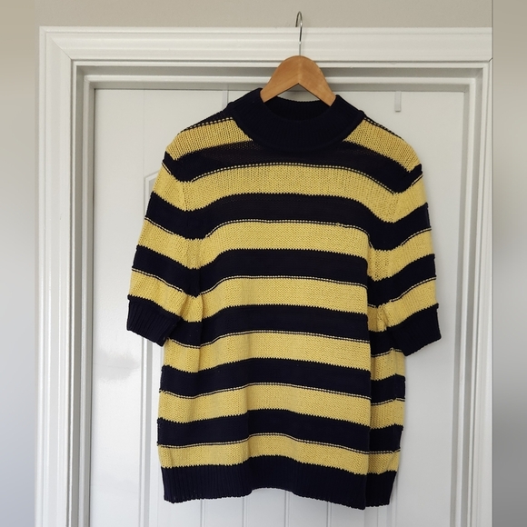 Anthropologie Pilcro Crewneck Sweater in Yellow and Navy Stripes - Picture 1 of 3